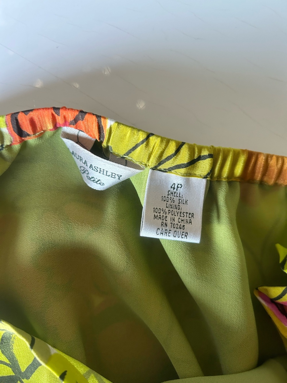 Laura Ashley 4 Petite 100% Silk Green Floral Midi Skirt Pink Orange Blooms - Picture 2 of 6